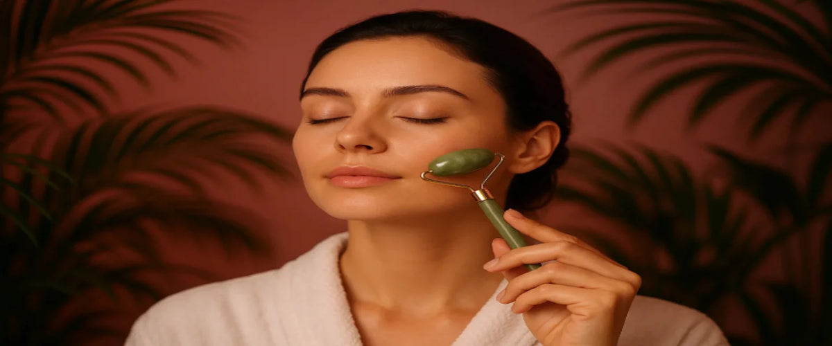 BareGlow jade facial roller for natural glowing skin"